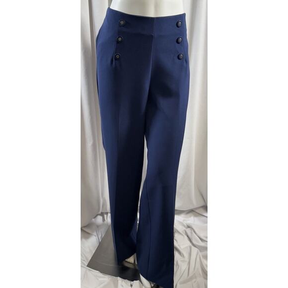 eva mendes Wide Leg Sailor Trousers Blue 8 Academia career 74-22 - Picture 2 of 16